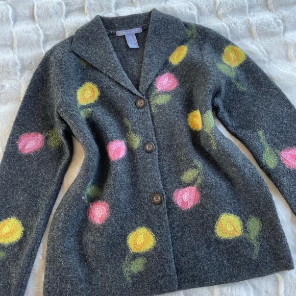 🔥Caroll Reed Wool Floral Embroidered Artsy Sweater Cardigan Cottage Grandmacore - Picture 1 of 15